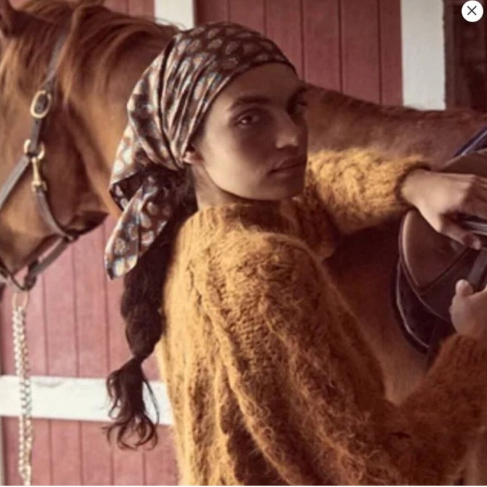 Doen Brown and Cream Patterned Hair Scarf